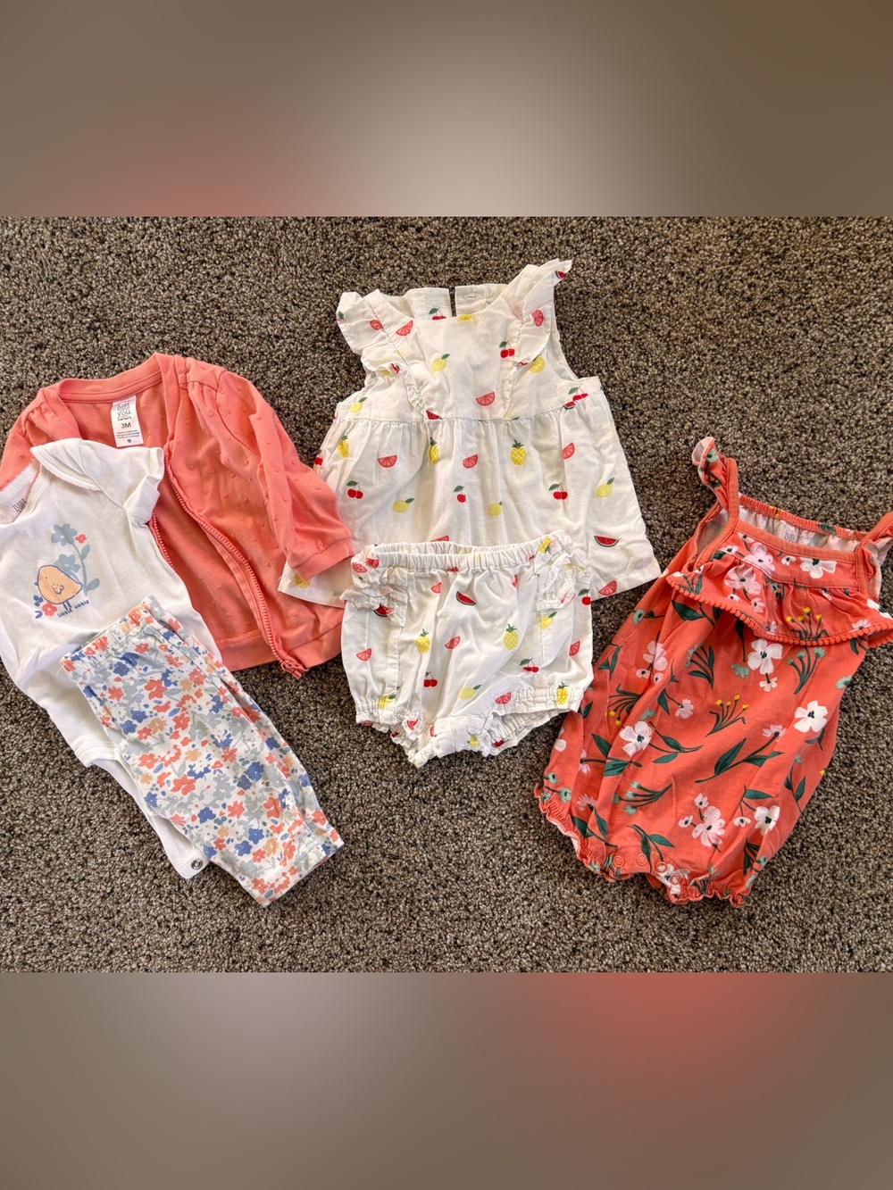 Janie and Jack White Fruit-Print Ruffle Shorts Set with Coral Floral Romper